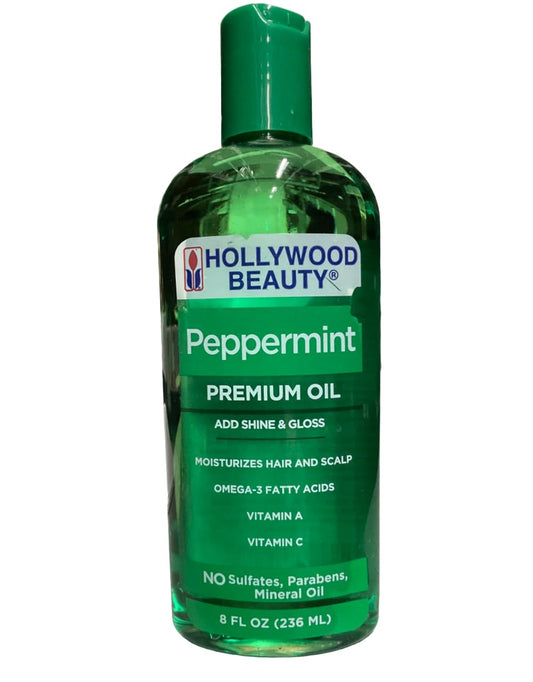 Hollywood Beauty Peppermint Hair Oil bottle pour for scalp moisture and cooling aroma