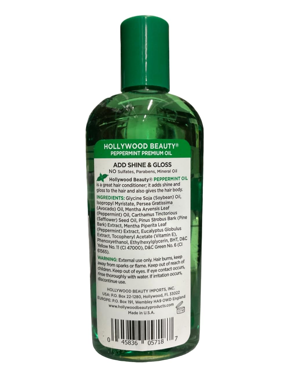 Hollywood Beauty Peppermint Hair Oil conditioning for hair and skin moisture
