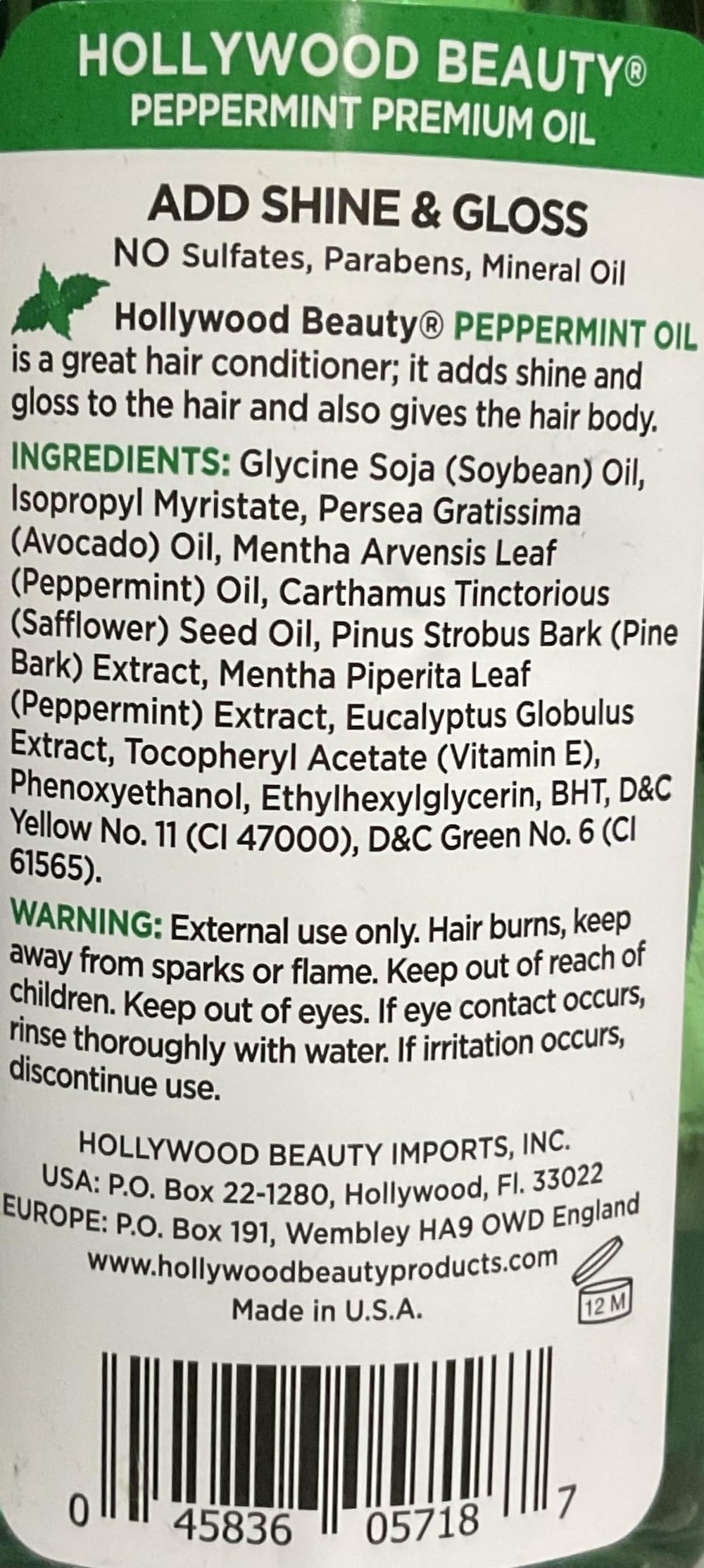 Hollywood Beauty Peppermint Hair Oil nail and skin treatment for hydration