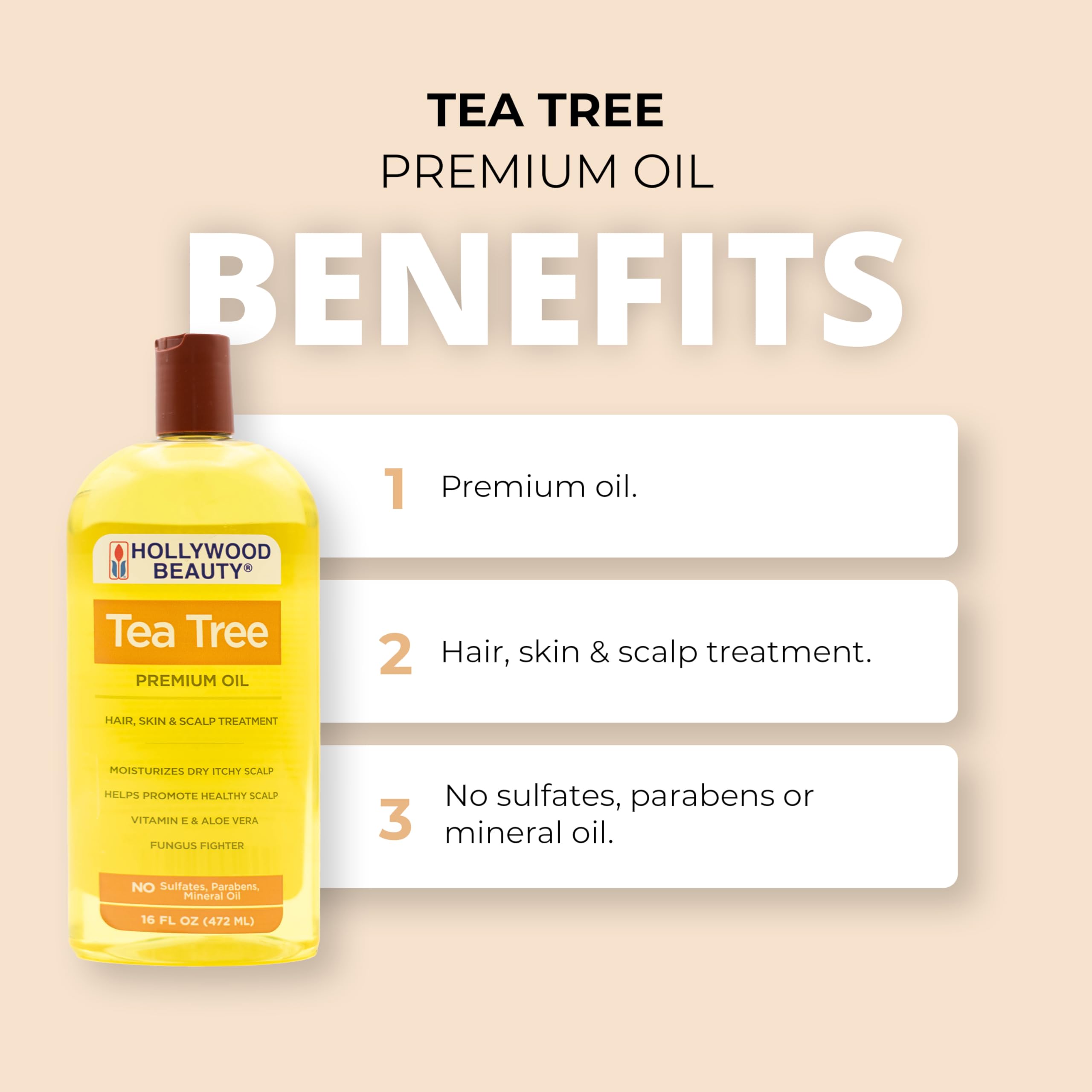 Hollywood Beauty Tea Tree Oil being applied to scalp for moisture.