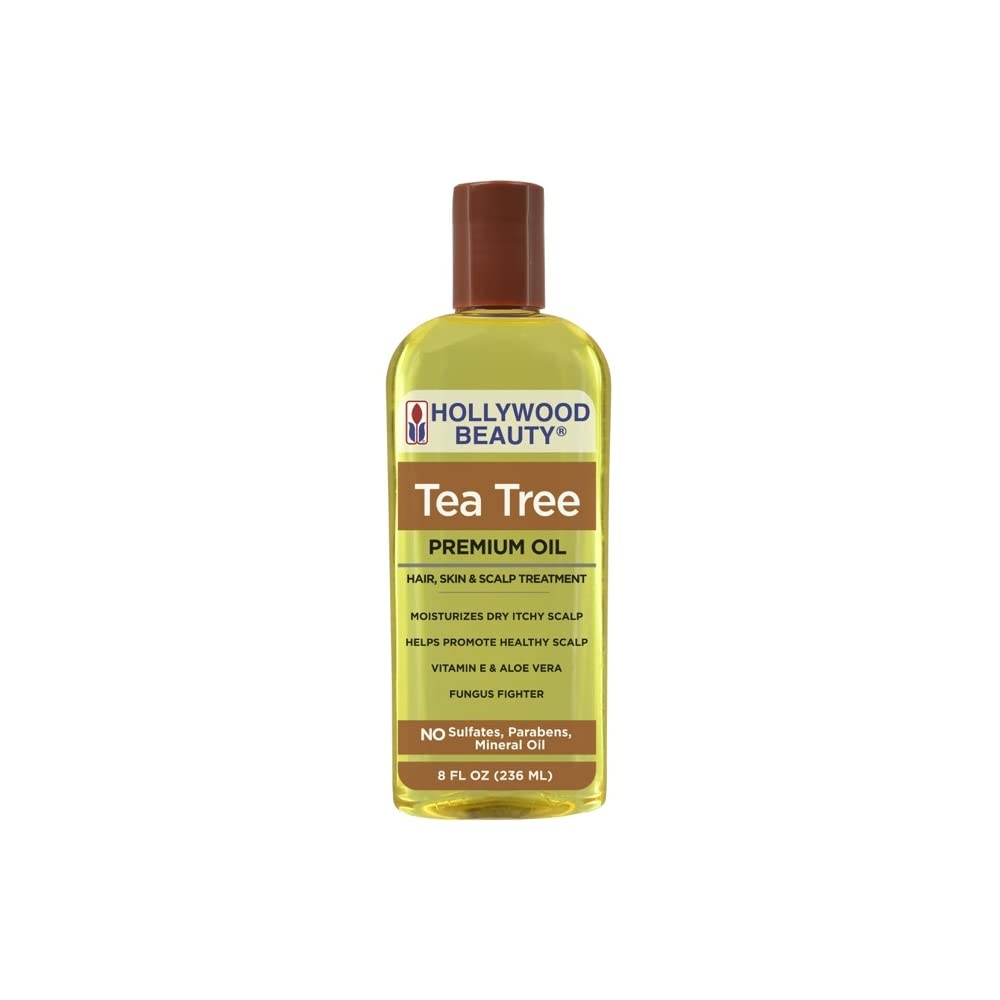 Hollywood Beauty Tea Tree Oil bottle pour for refreshing skin care and daily cleansing.