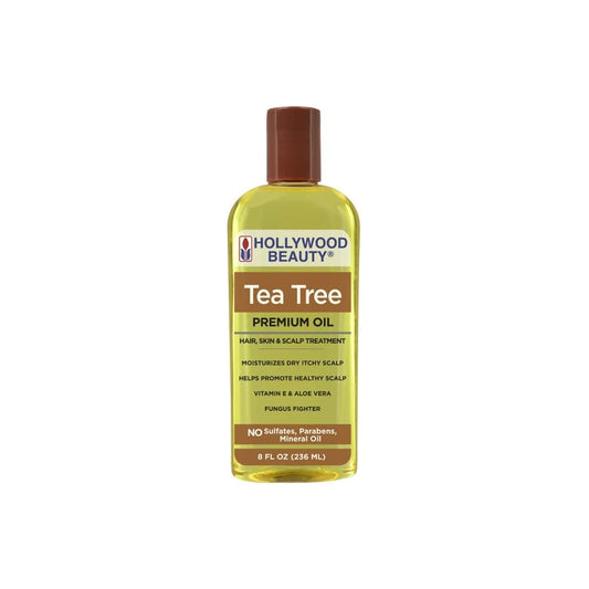 Hollywood Beauty Tea Tree Oil bottle pour for refreshing skin care and daily cleansing.