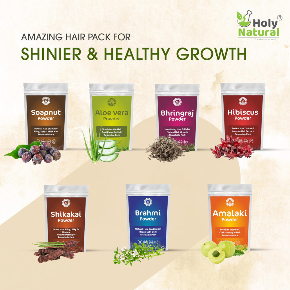 Holy Natural Herbal Hair Pack powder texture suggests a smooth, mixable formula for DIY care.
