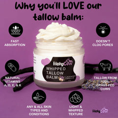 HolyCow beef tallow balm ingredients with organic jojoba oil for gentle moisture.