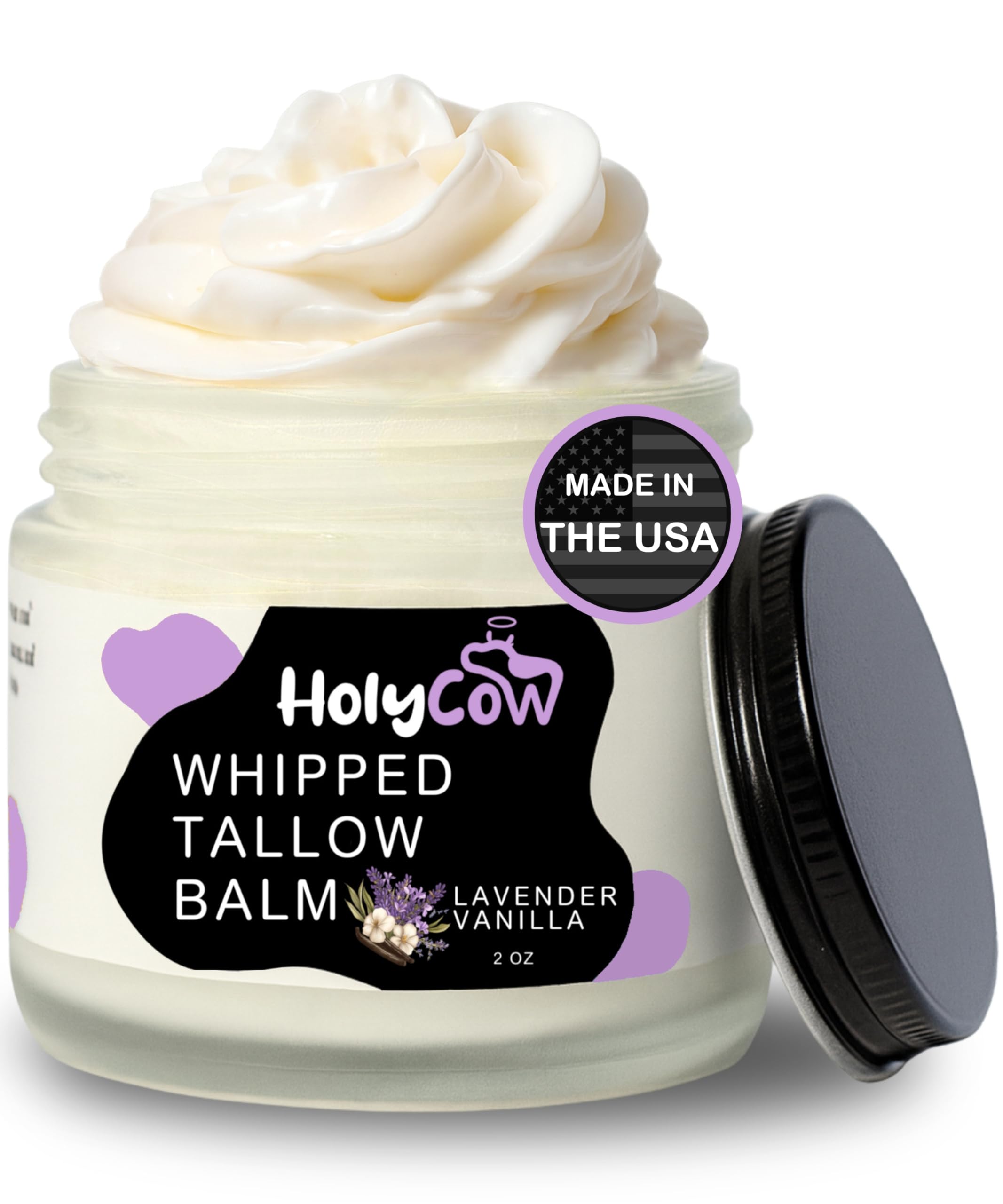 HolyCow beef tallow balm jar closeup highlighting creamy hydration for the skin.