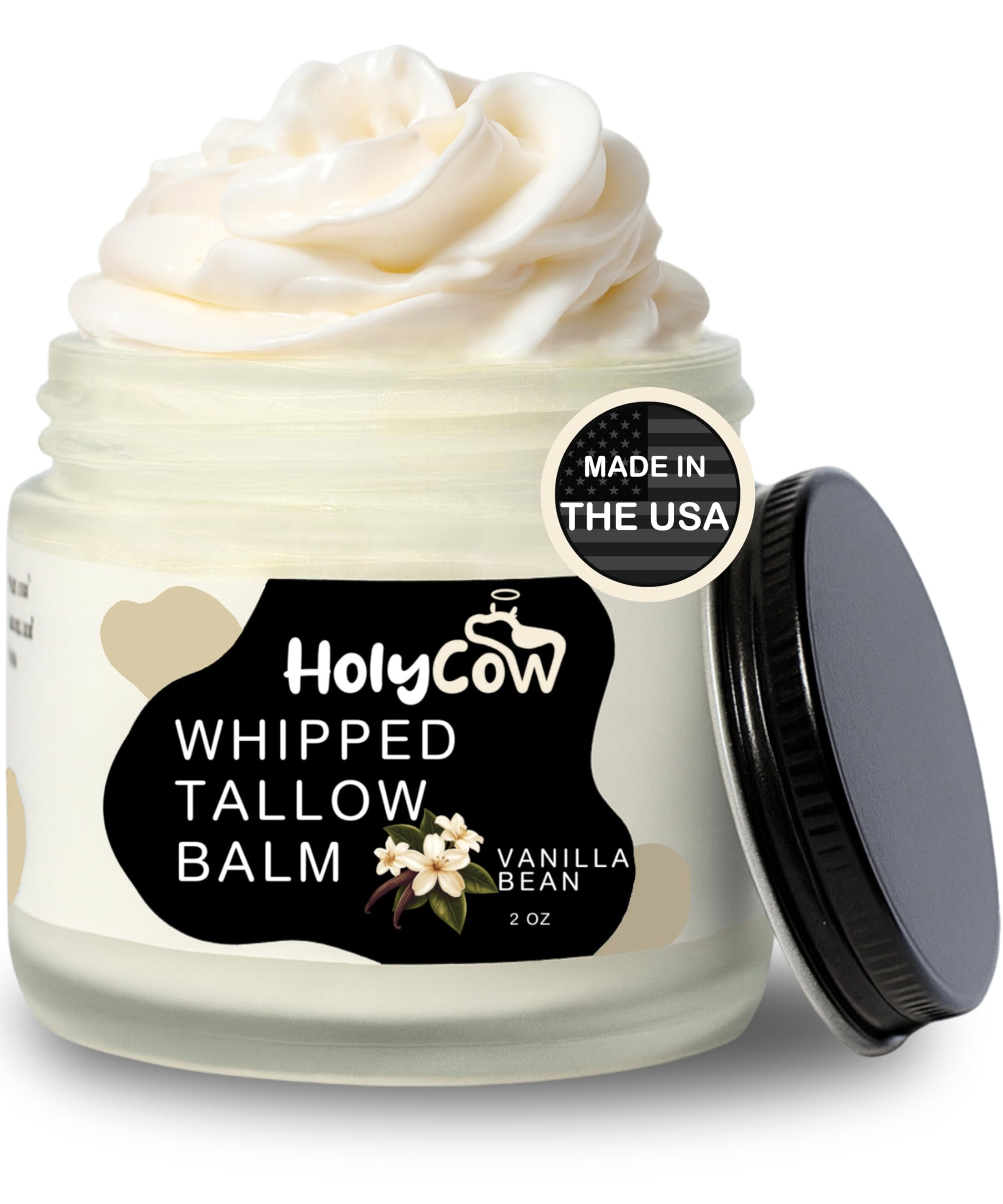 HolyCow whipped tallow balm jar close-up for rich hydration.