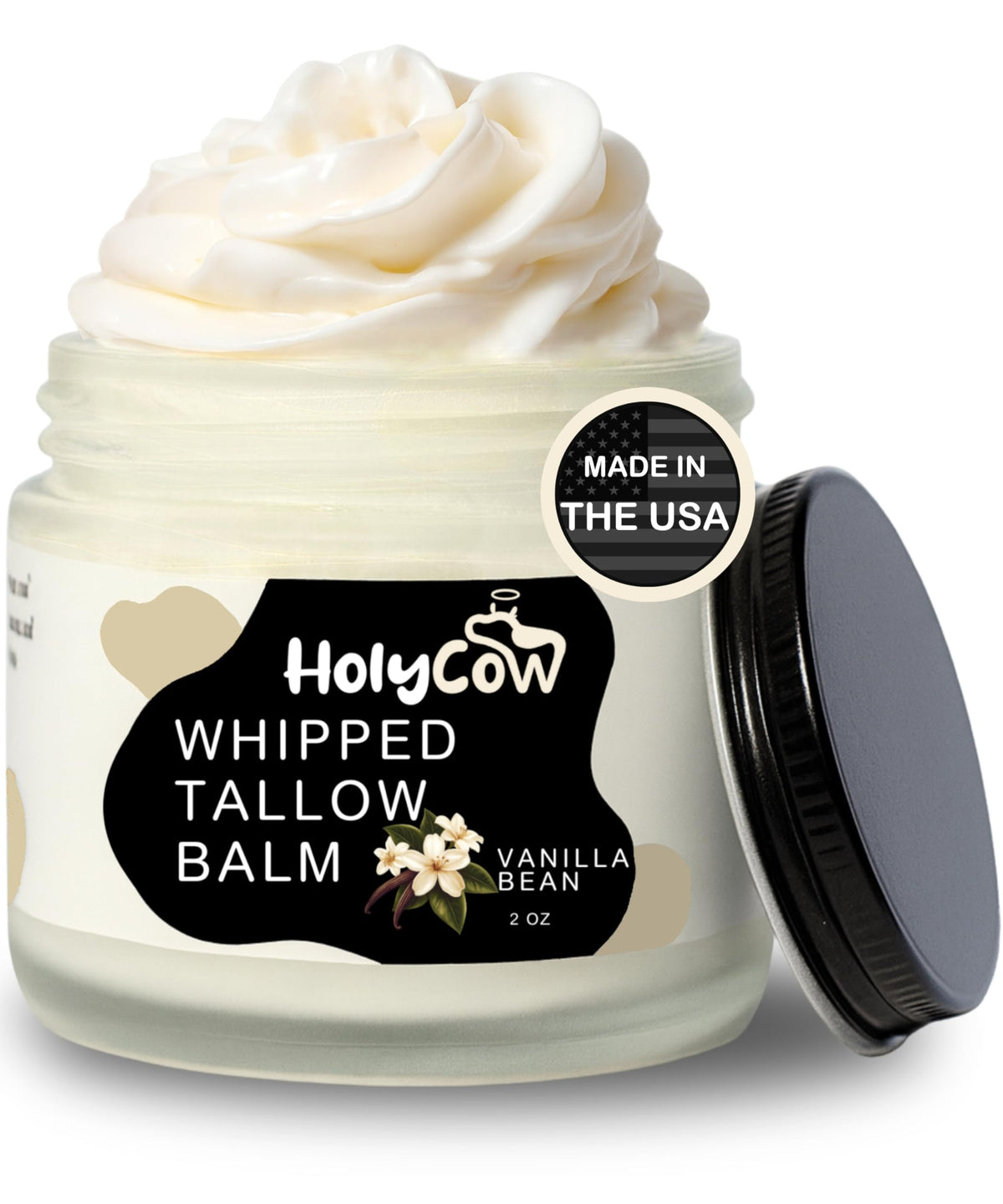 HolyCow whipped tallow balm jar close-up for rich hydration.