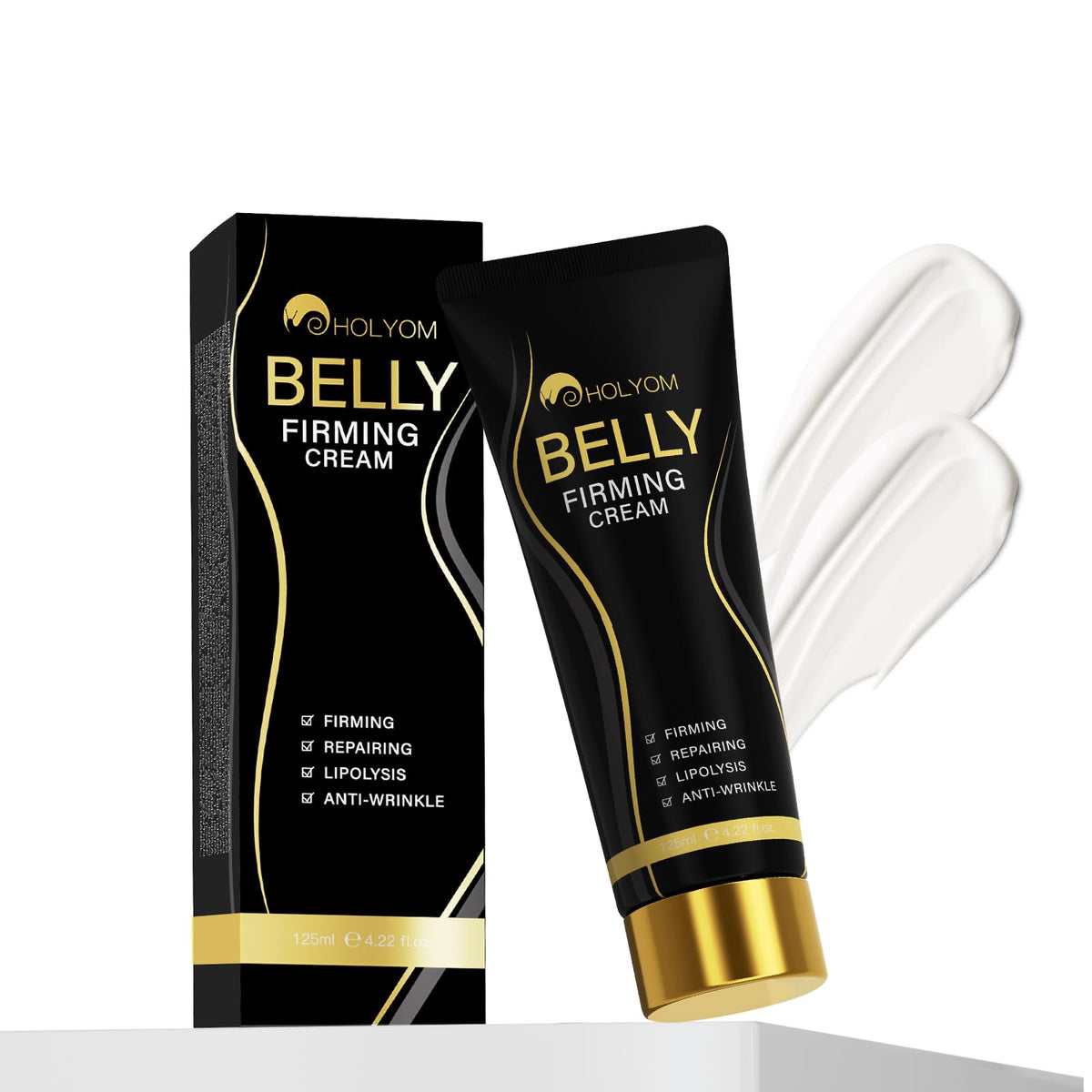 HOLYOM B Flat Belly Cream bottle—quick absorption for smooth, hydrated skin.