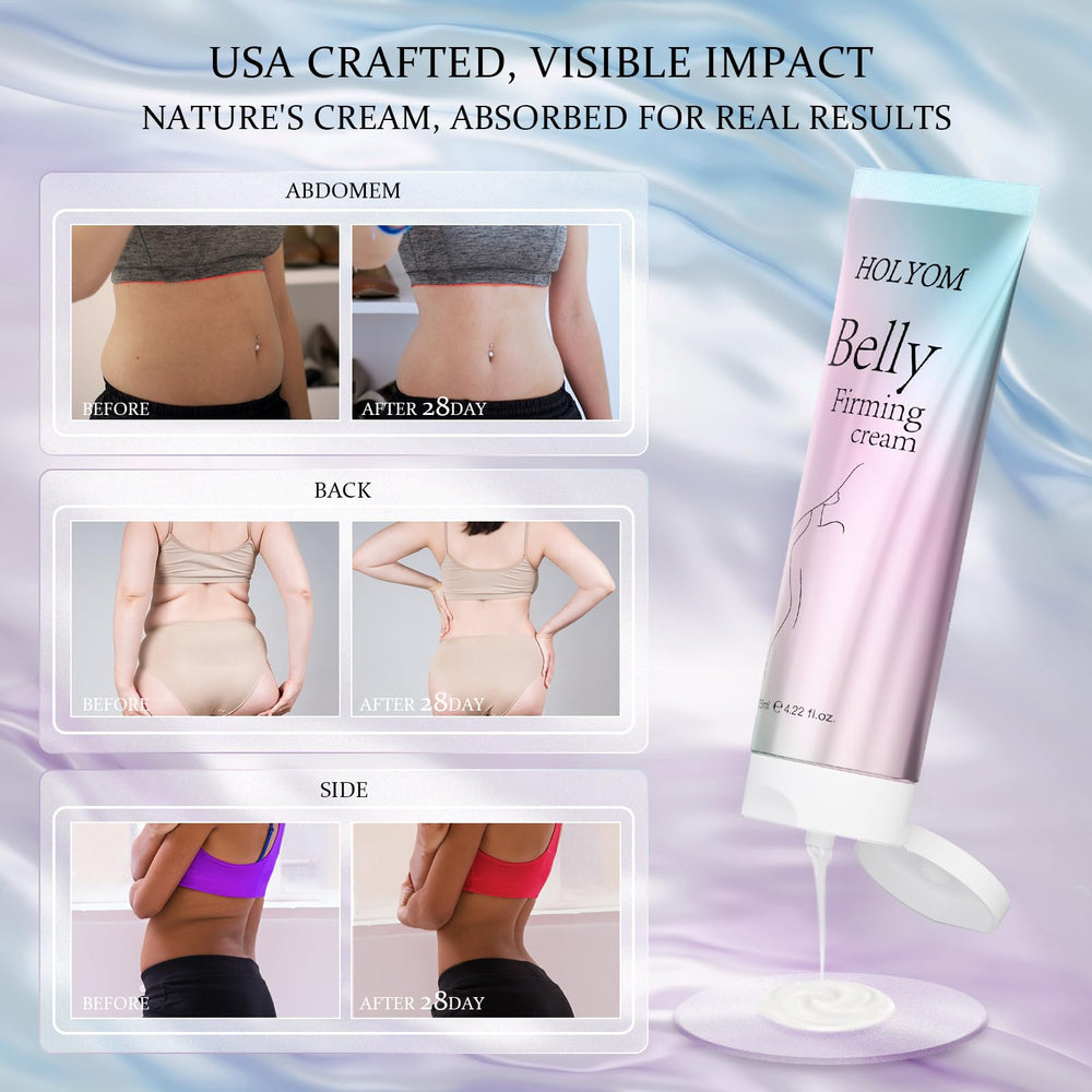 HOLYOM B Flat Belly Cream packaging box emphasizes premium skincare