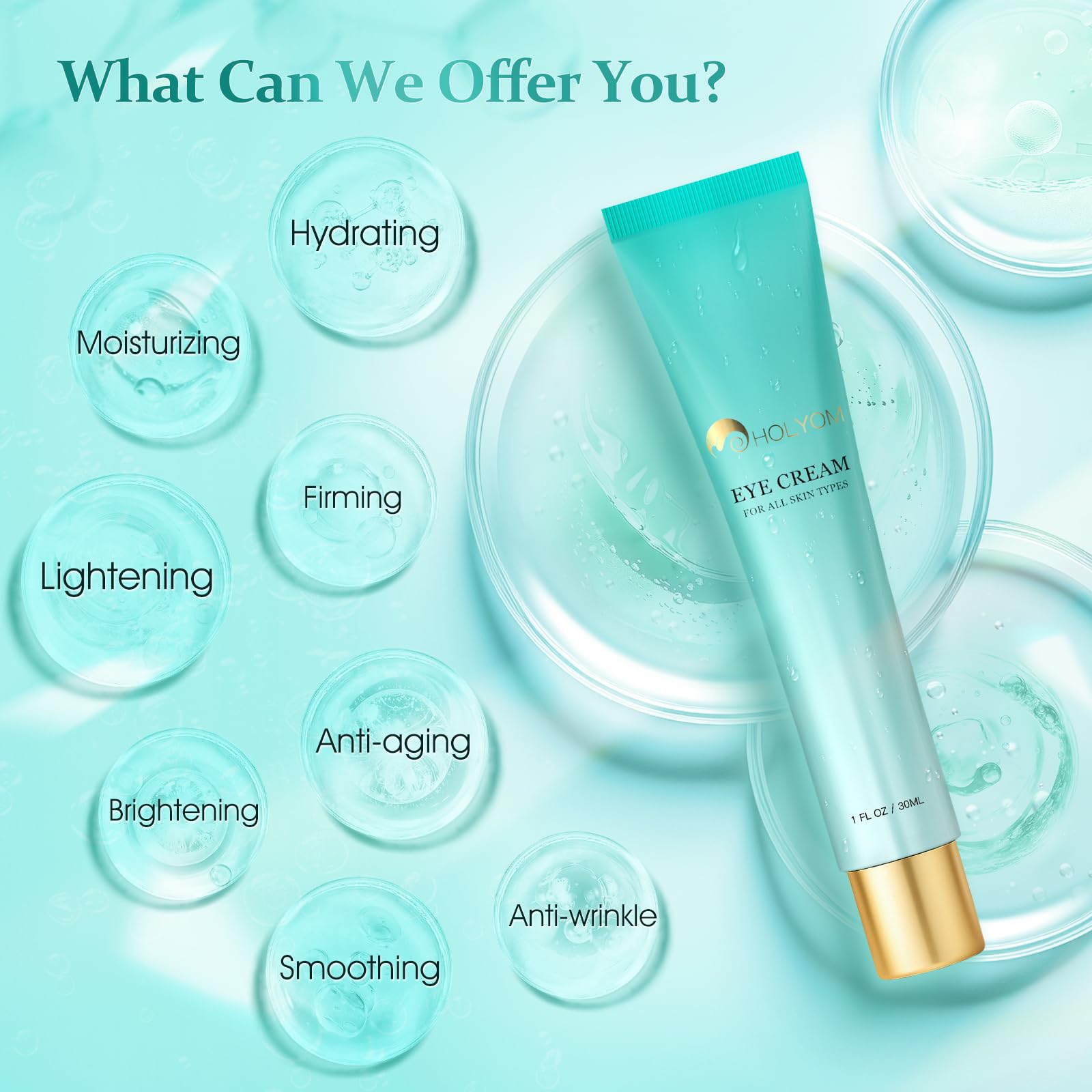 HOLYOM eye cream under-eye application for a quick smoothing look.
