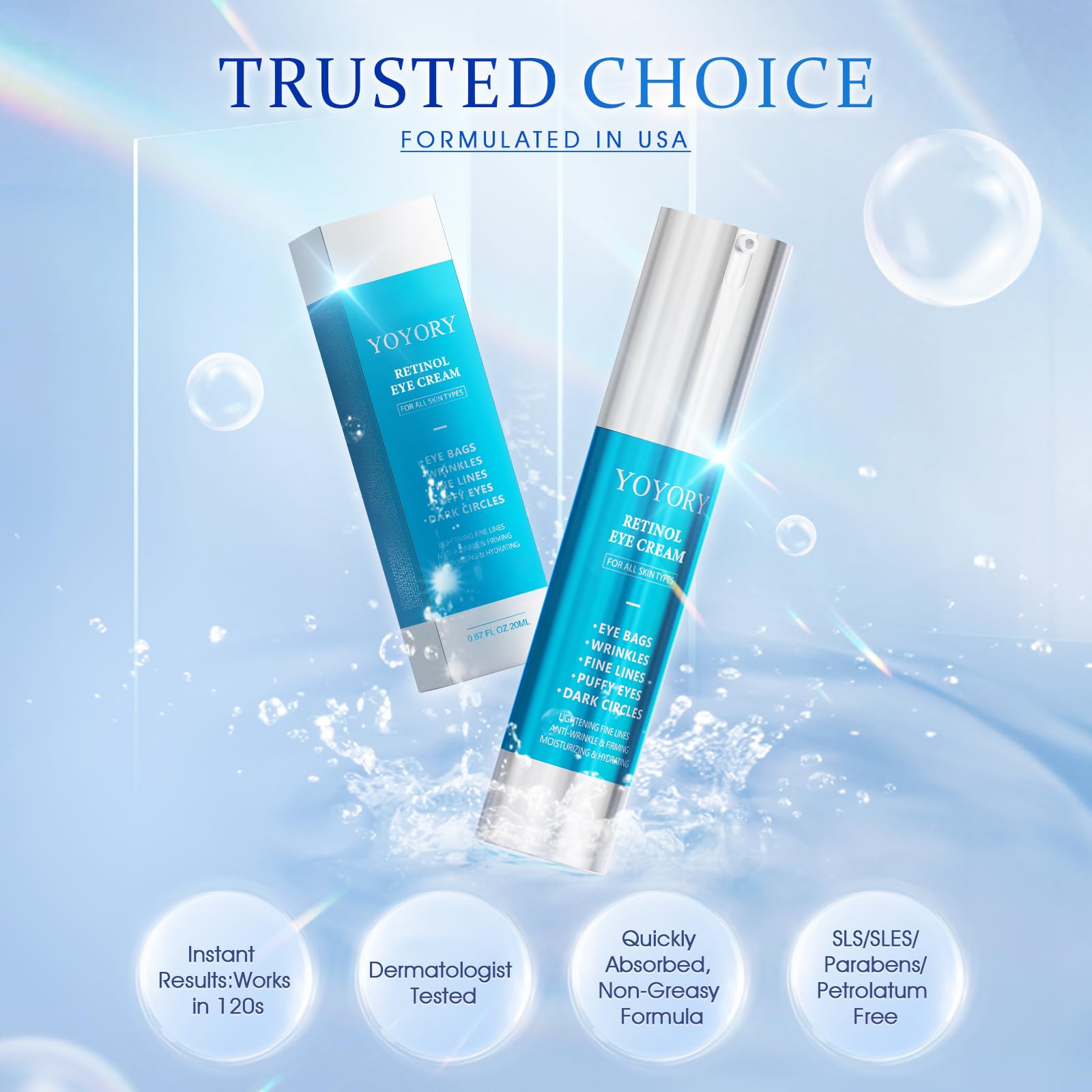 HOLYOM retinol under-eye cream application on under-eye area for quick absorption