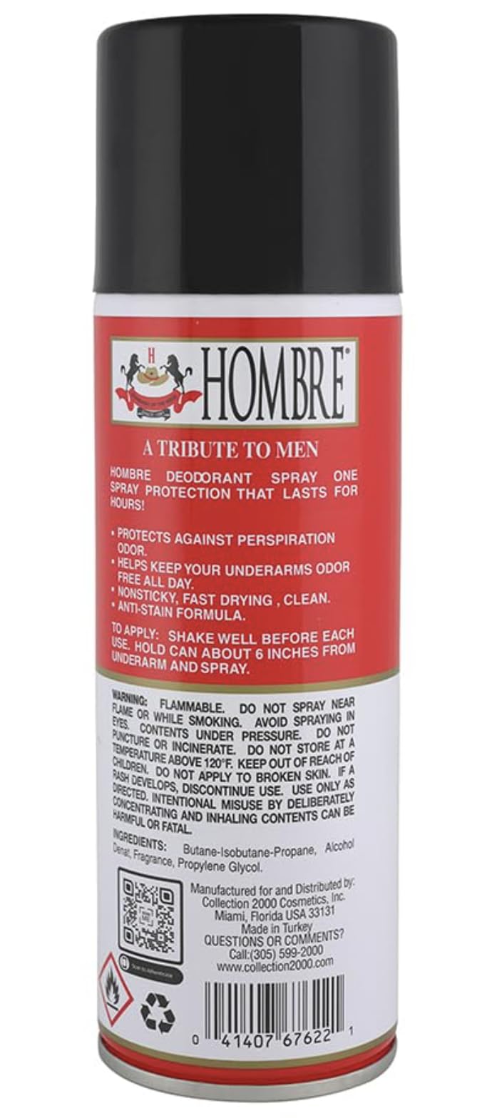 HOMBRE Red Deodorant bottle cap close-up highlighting quick-dry application.