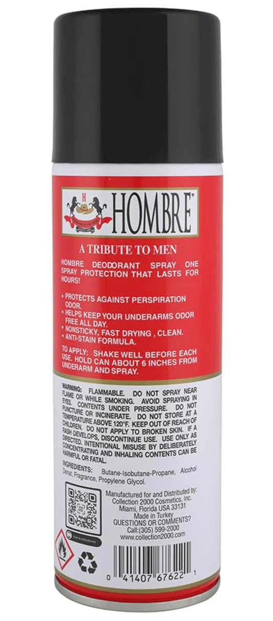 HOMBRE Red Deodorant bottle cap close-up highlighting quick-dry application.