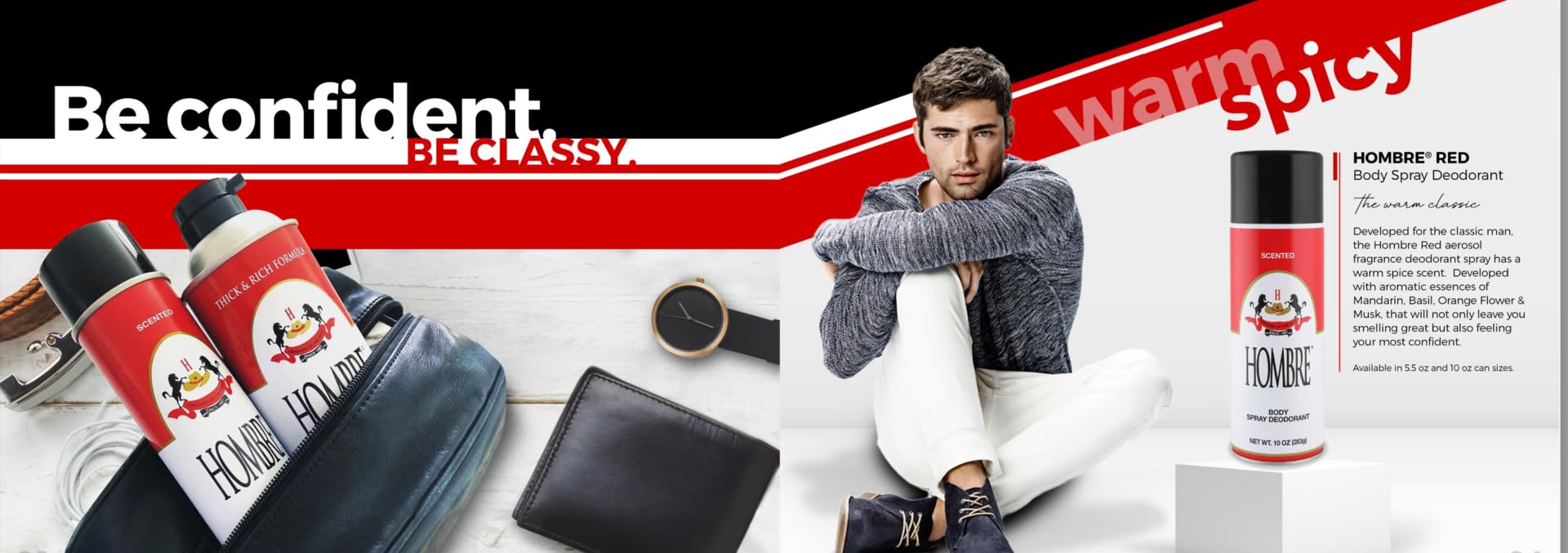 HOMBRE Red Deodorant Spray anti-stain-technology scene helps fabrics stay clean