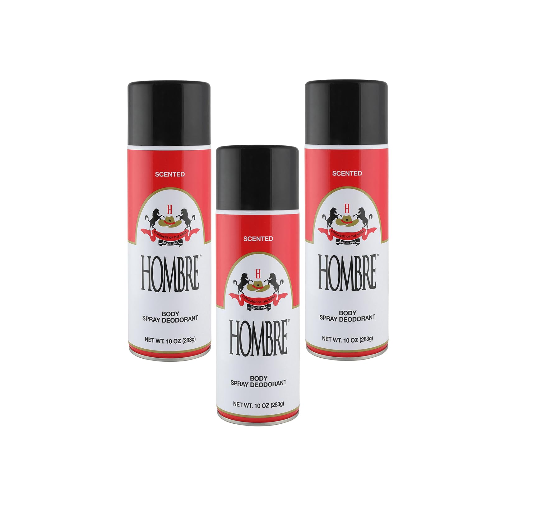 HOMBRE Red Deodorant Spray bottle closeup for long-lasting odor protection