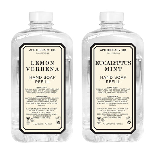 Home and Body Company Apothecary 101 Lemon Verbena refill bottle pouring for long-lasting freshness.