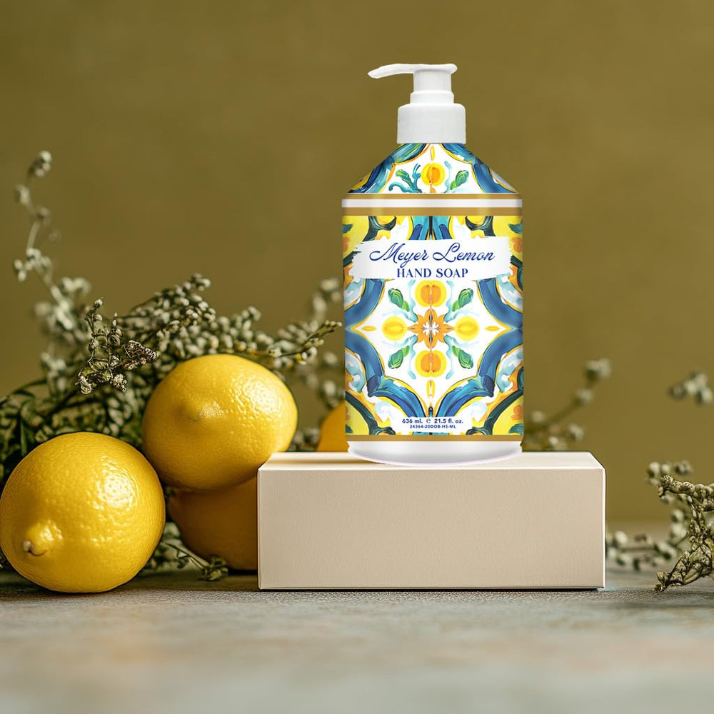 Decorative Dolce Breeza pump bottle with tile pattern enhances sink decor and hand cleansing