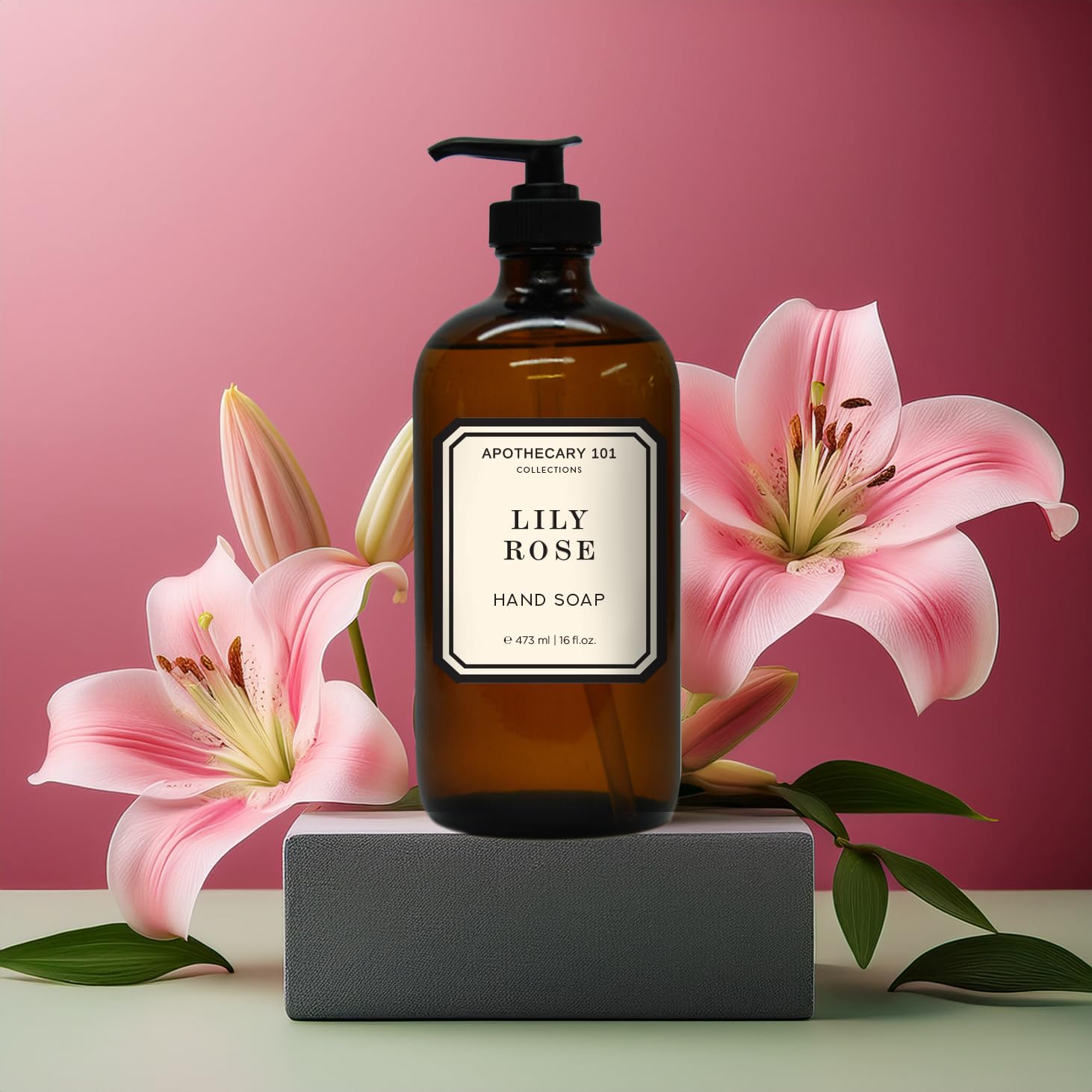 Home & Body Apothecary 101 Coconut Citrus bottle with amber glass and pump for refreshing hand care