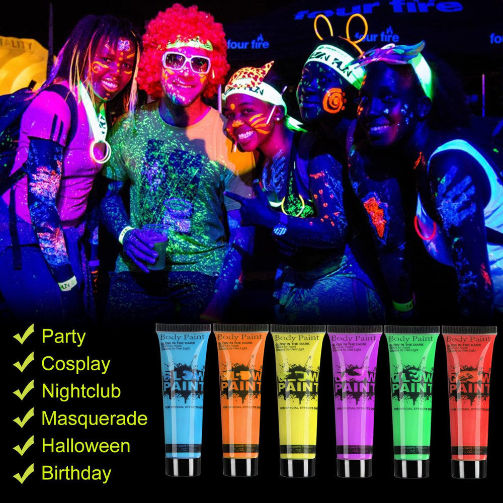 HomeHere Glow green neon face paint tube for luminous skin art under blacklight