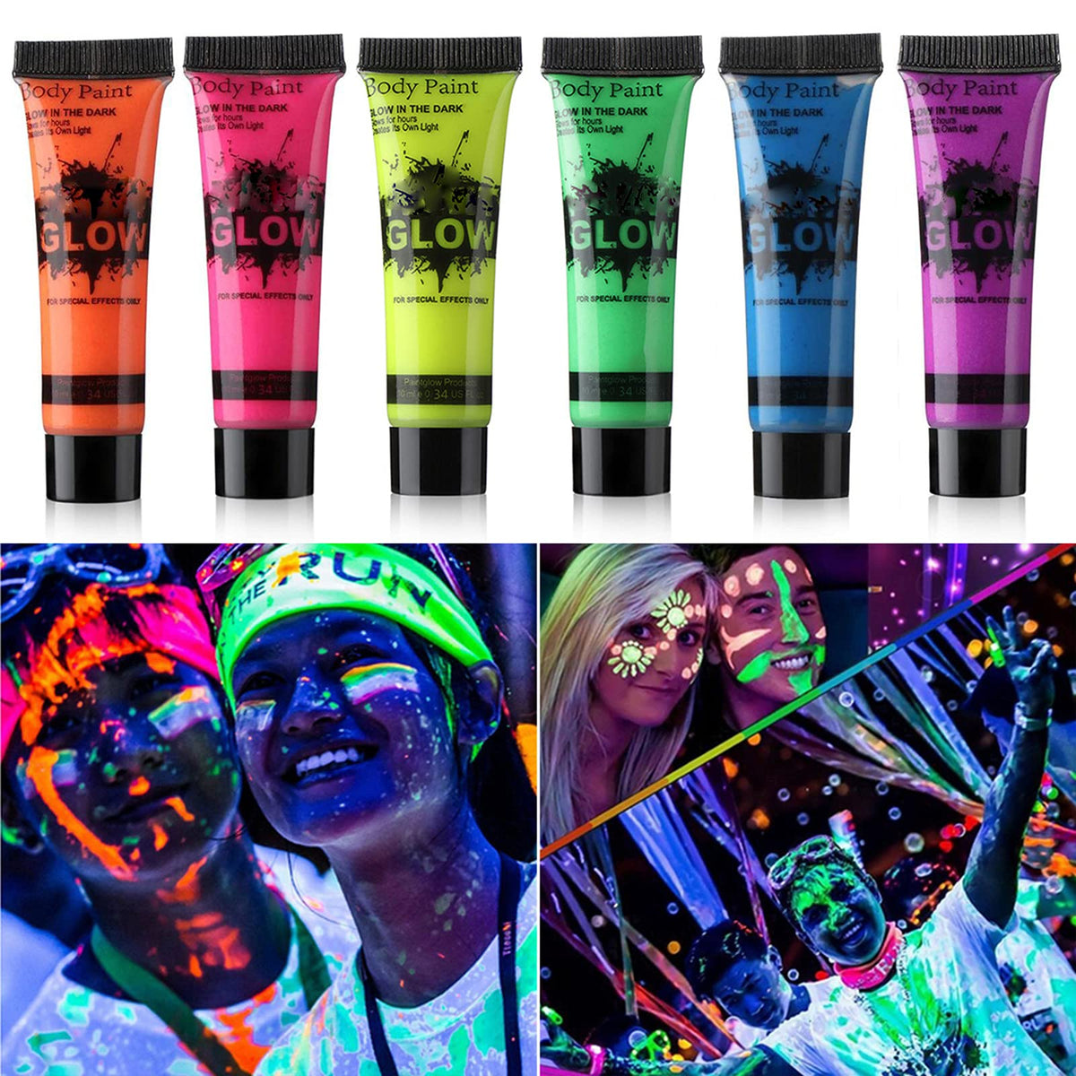 HomeHere Glow red neon face paint tube glowing under UV light for bold accents