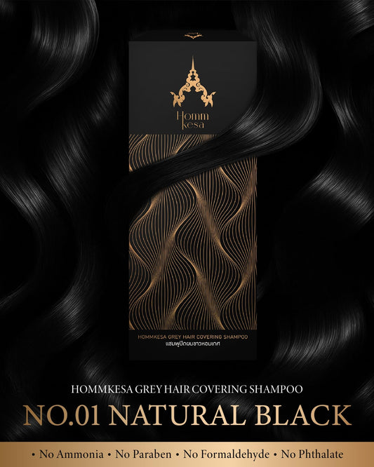 Hommkesa Grey Hair Covering Shampoo in use shows quick color and nourishment.