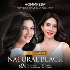 Hommkesa packaging close-up emphasizes natural formula and chemical-free profile.