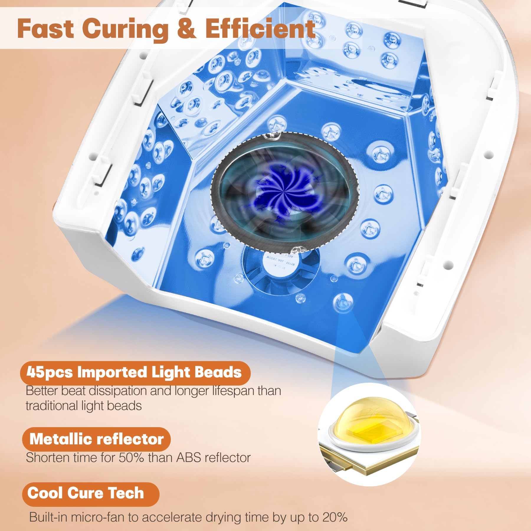 HoMove UV LED lamp with cooling fan shown from the side for comfortable salon use