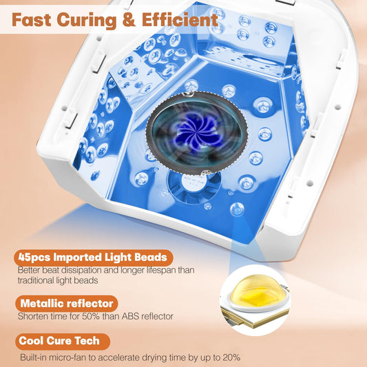 HoMove UV LED lamp with cooling fan shown from the side for comfortable salon use