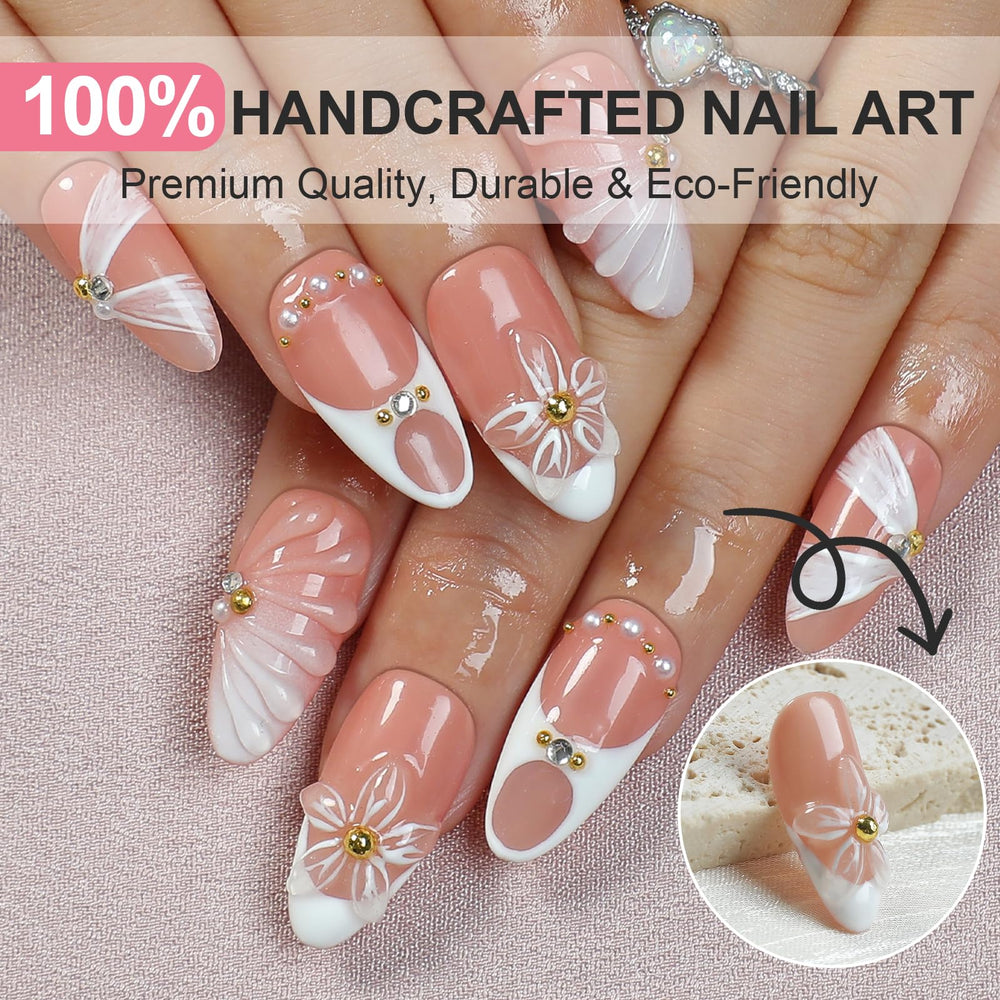 Homsera 3D flowers and rhinestones on nails for elegant party-ready look