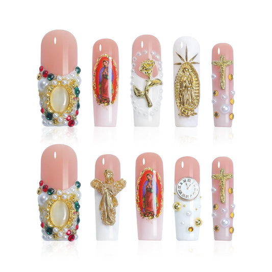 Homsera Celestial Sanctuary nails featuring angel wings and halo for elegant ceremonial styling