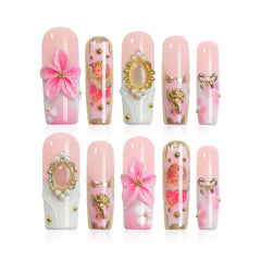 Homsera Elegant nails with pink rose design for chic at-home manicures.