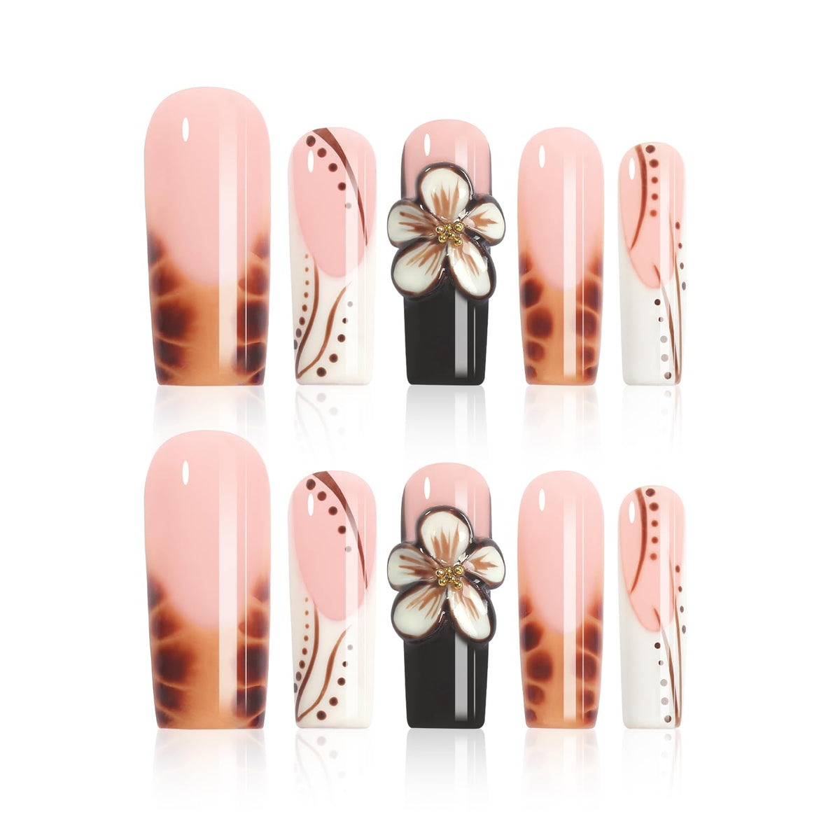 Homsera Ethereal Blossom nails with watercolor marble base for an elegant salon-like finish.