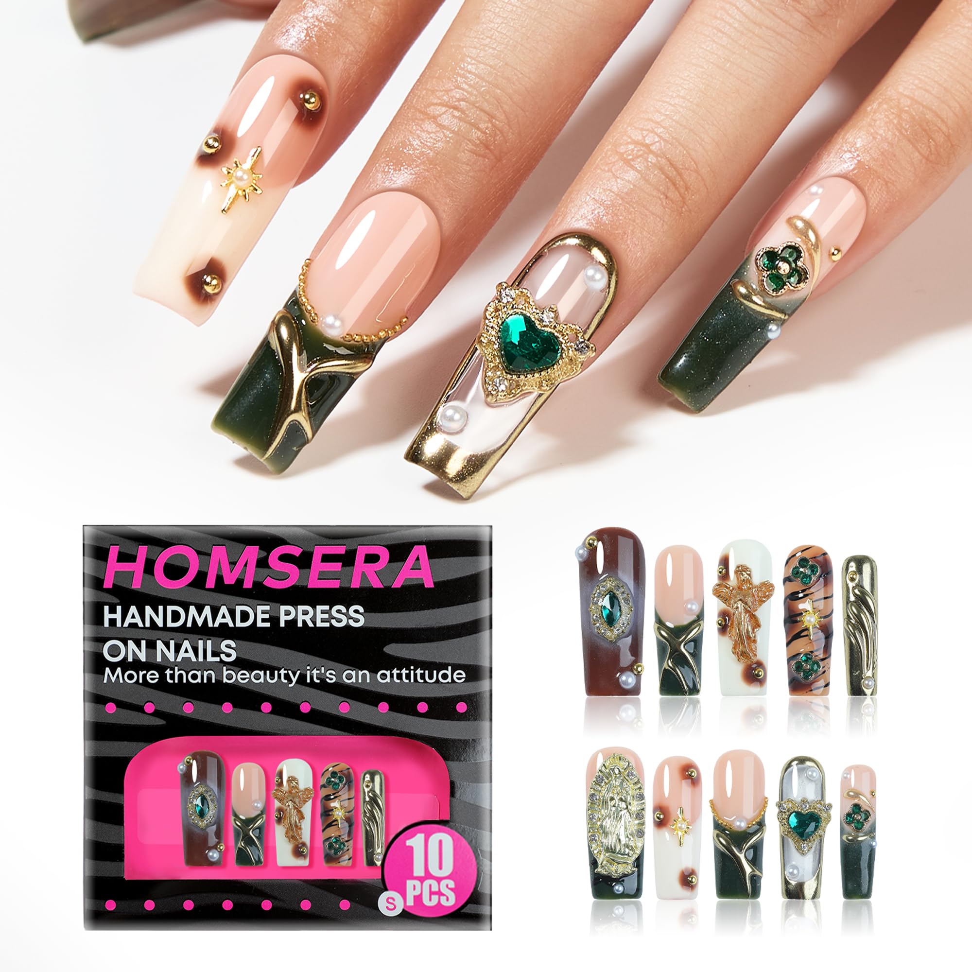 Homsera full-cover art nails offering salon-style glow with durable ABS construction at home.
