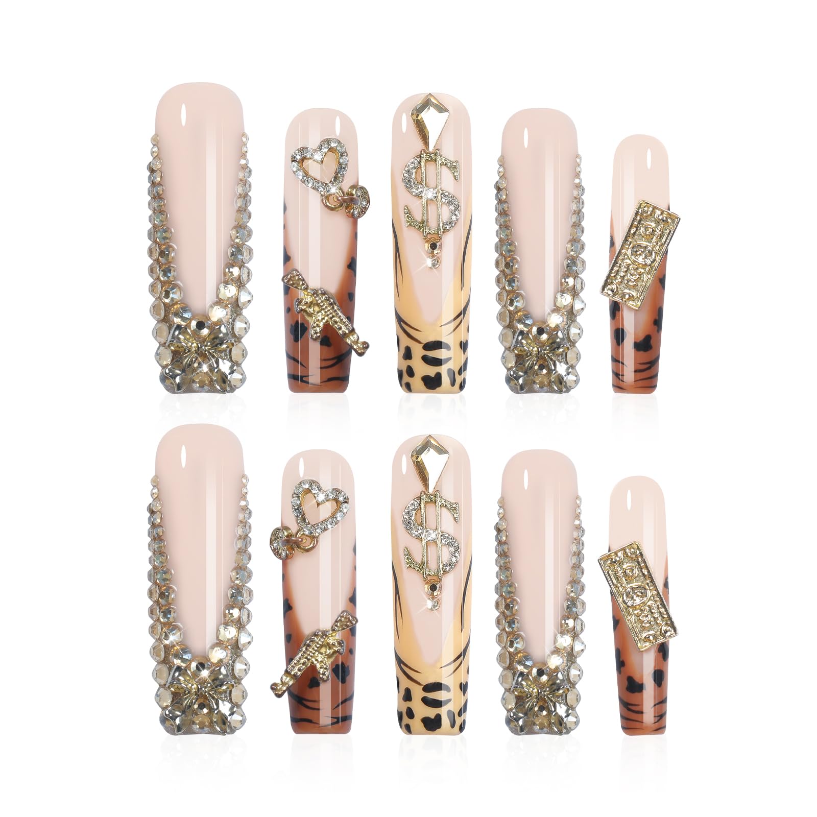 Homsera gilded wild spot nails close-up with metallic motifs for glamorous nightlife