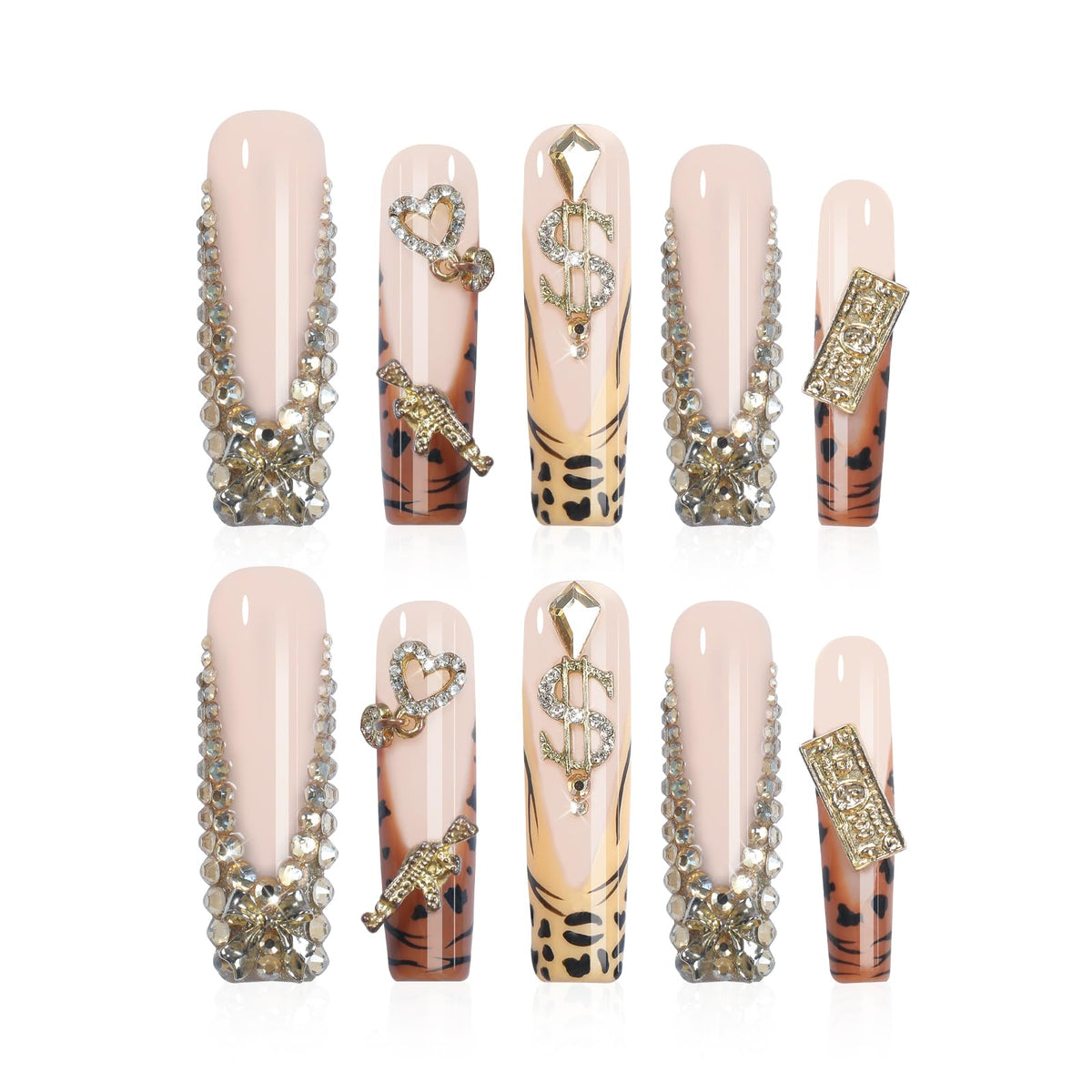 Homsera gilded wild spot nails close-up with metallic motifs for glamorous nightlife