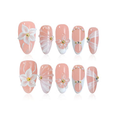 Homsera handmade French almond nails with floral design for at-home salon quality