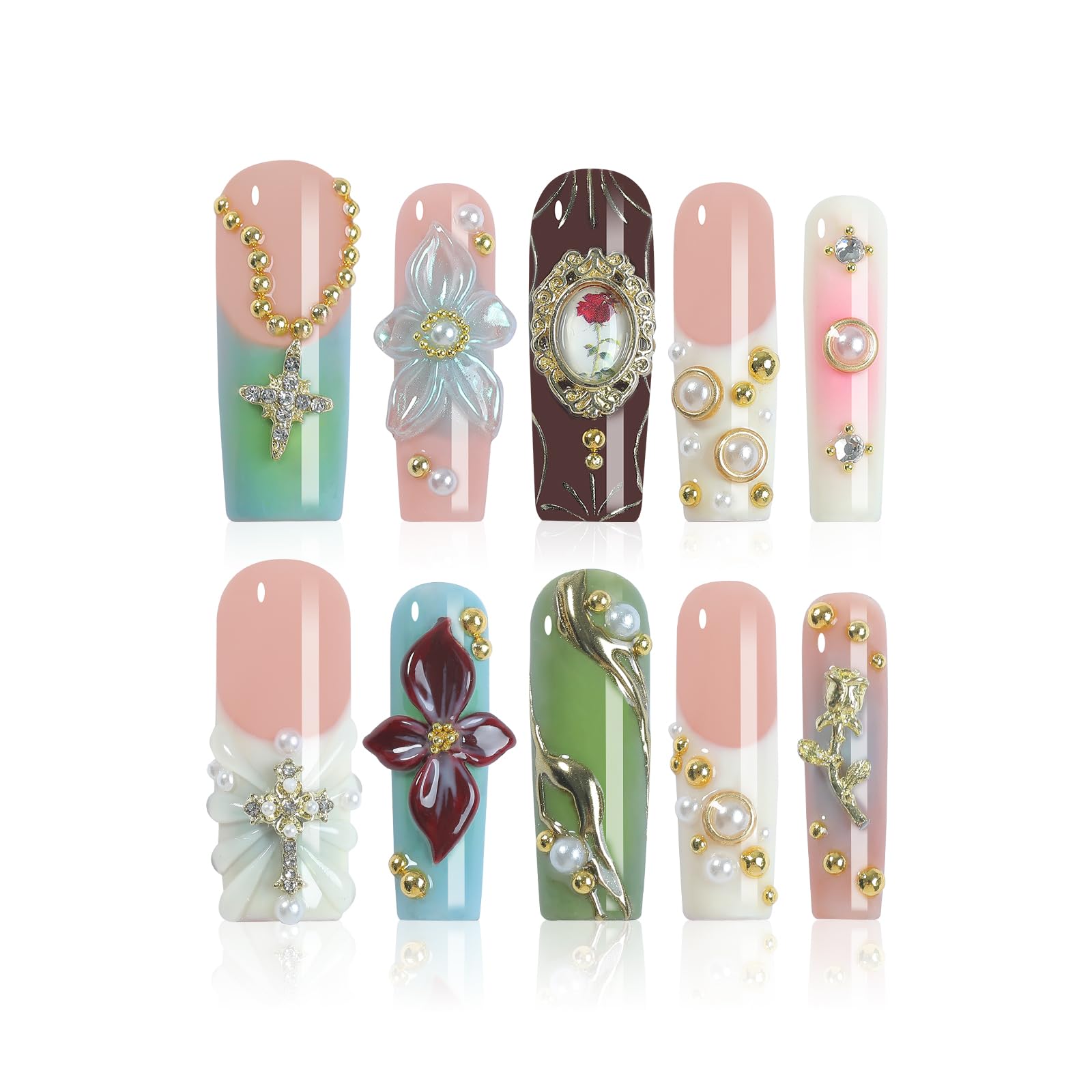 Homsera Lustrous Blossom nails with 3d floral detail for an elegant evening look