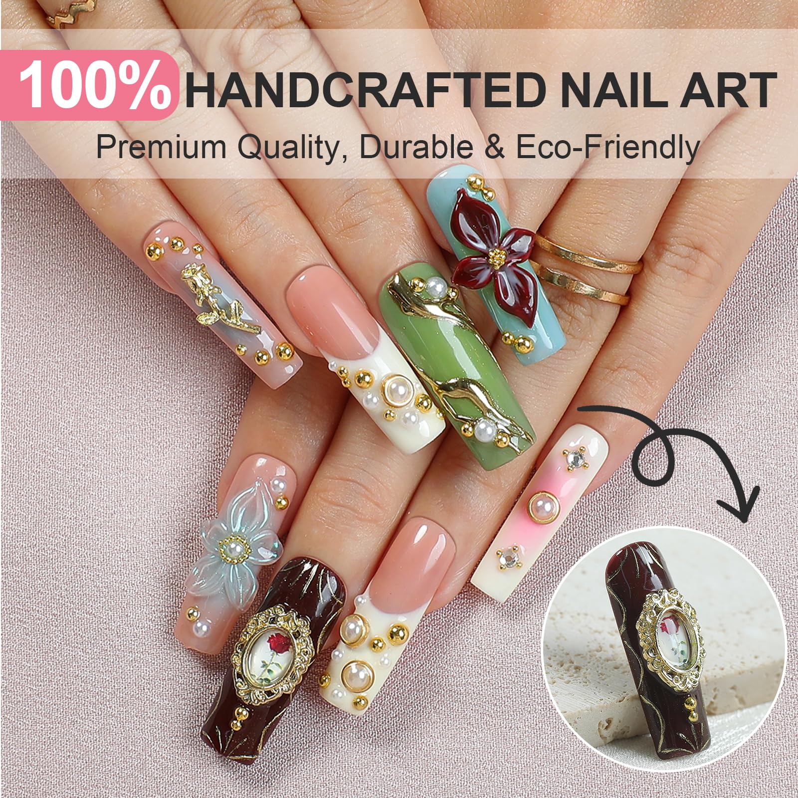Homsera Lustrous Blossom nails with pearlescent orb detail for subtle shimmer