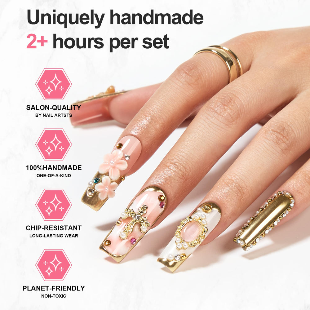 Homsera Opulent square nails shown during application for a quick at-home manicure
