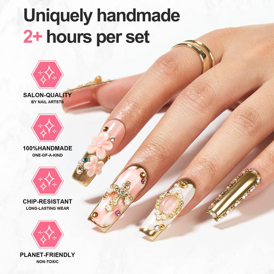 Homsera Opulent square nails shown during application for a quick at-home manicure
