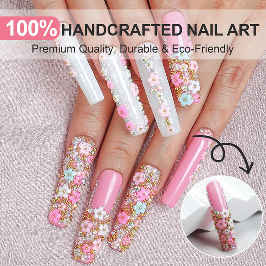 Homsera pink floral nail design on glossy finish for elegant all-day wear.