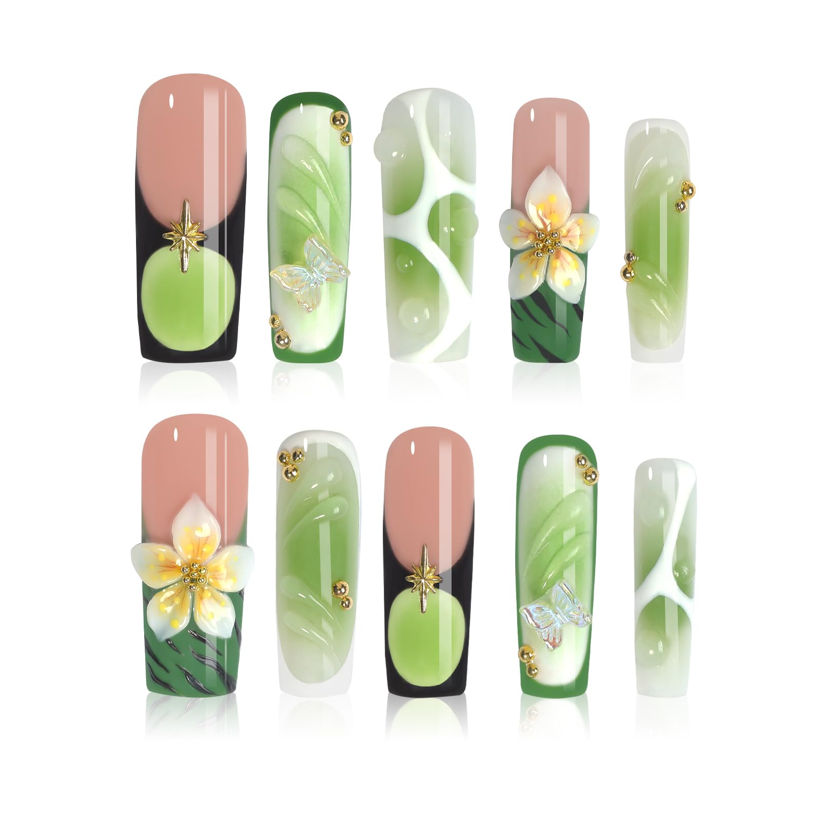 Homsera Verdant Canopy square nails unboxing with handmade details for a spring look