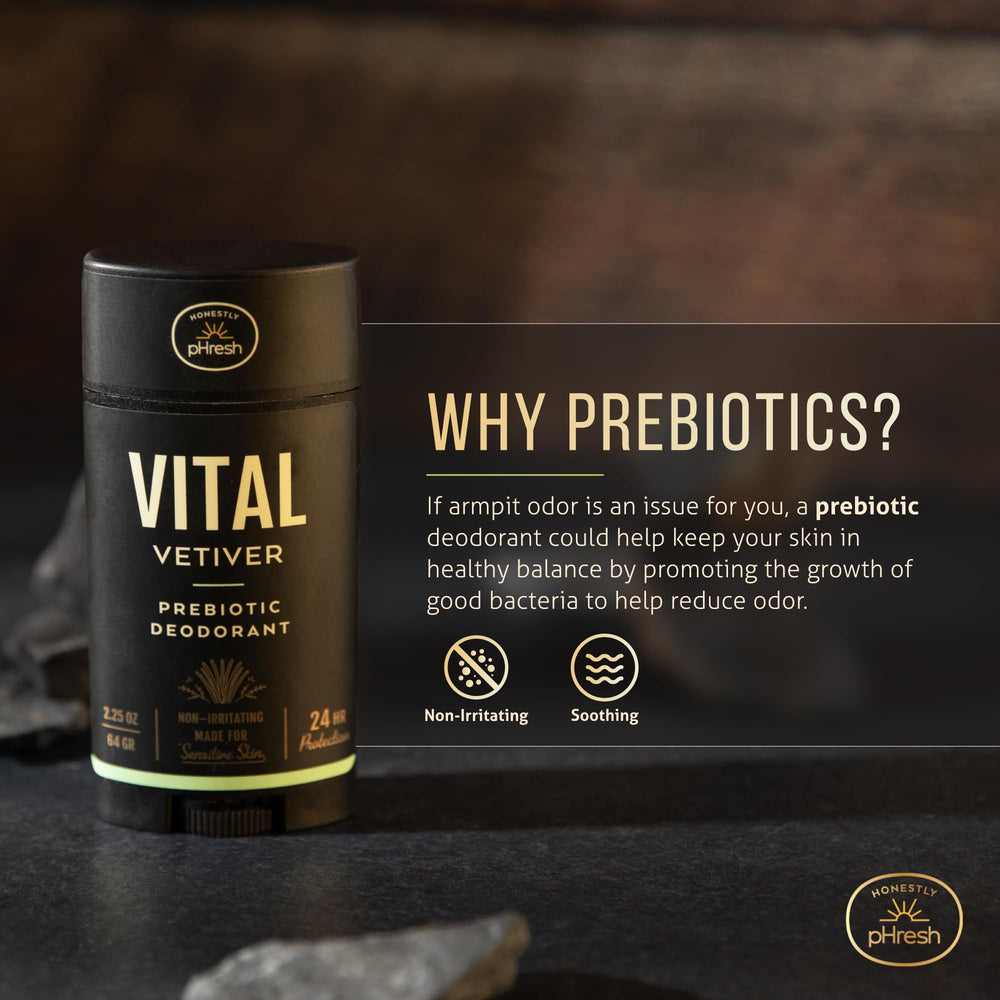Honestly pHresh prebiotic mineral deodorant stick showing clean, aluminum-free protection.