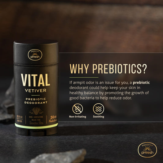 Honestly pHresh prebiotic mineral deodorant stick showing clean, aluminum-free protection.