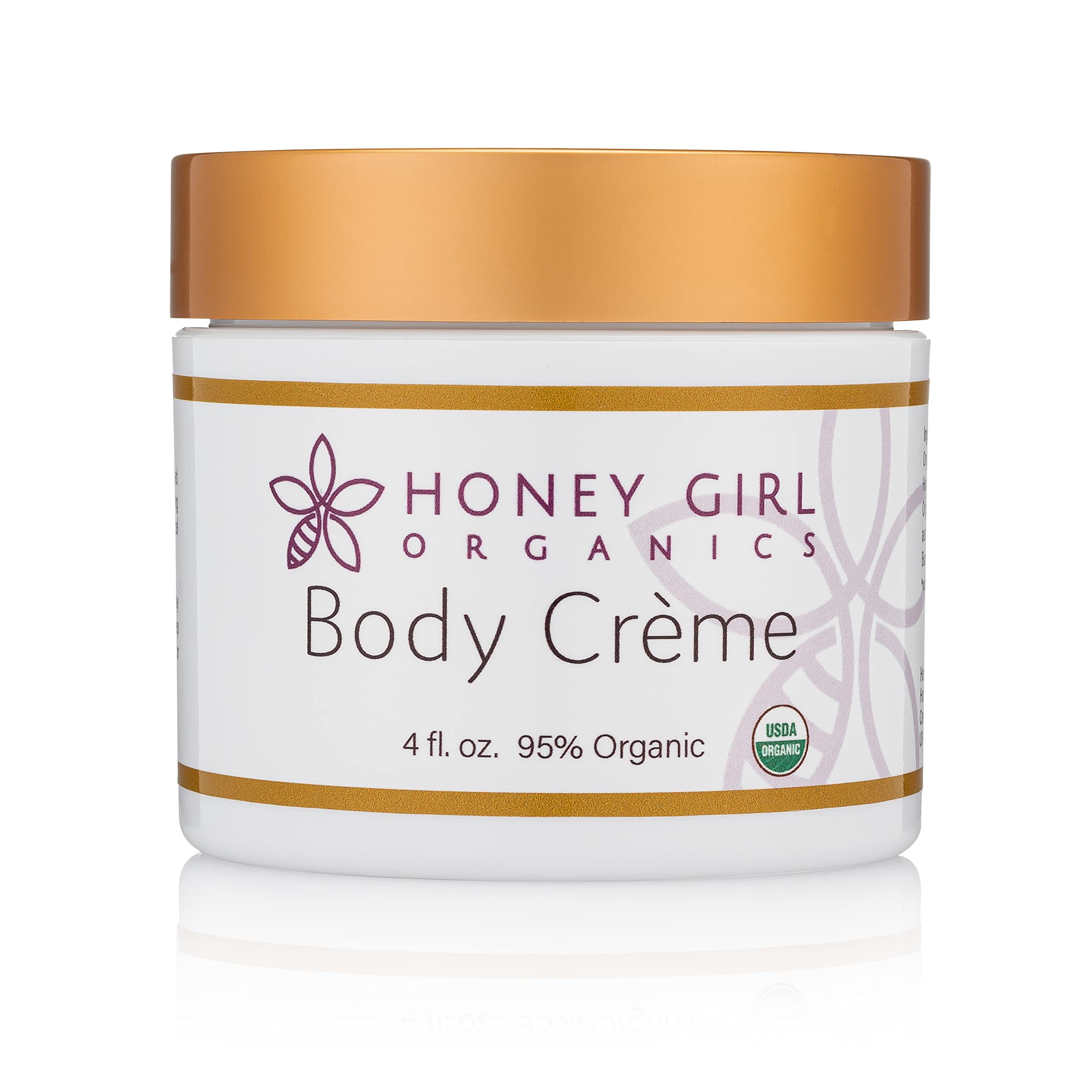 Honey Girl Organics Body Creme bottle closeup shows unfragranced moisturizing formula.