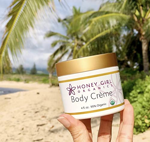 Honey Girl Organics Body Creme small-batch label signals Hawaii craftsmanship.