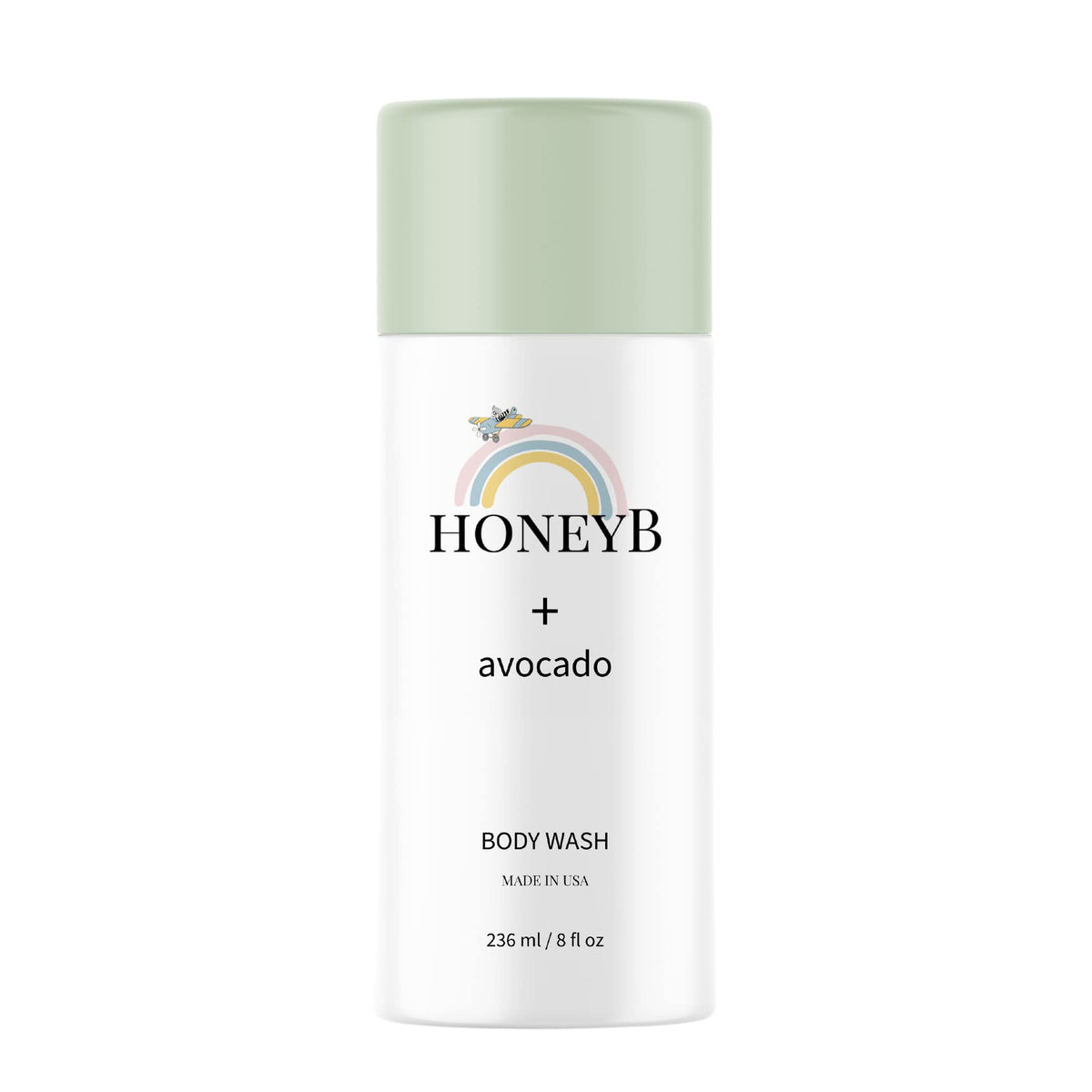 HoneyB Baby Wash-Shampoo avocado oil bottle promotes gentle cleansing for delicate baby skin.