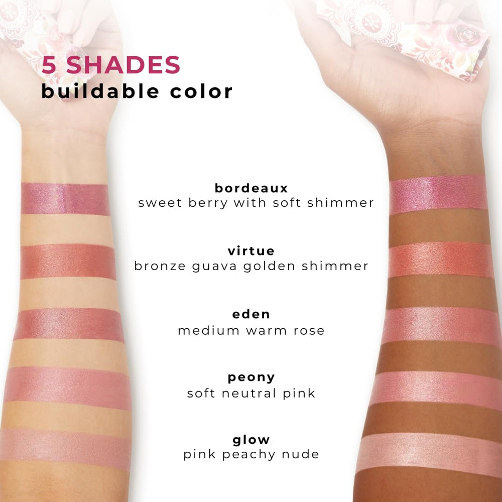 Compact packaging of Honeybee Gardens Peony MultiStick for travel touch-ups