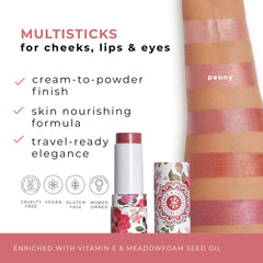 Honeybee Gardens MultiStick Peony swirled on cheeks for buildable glow