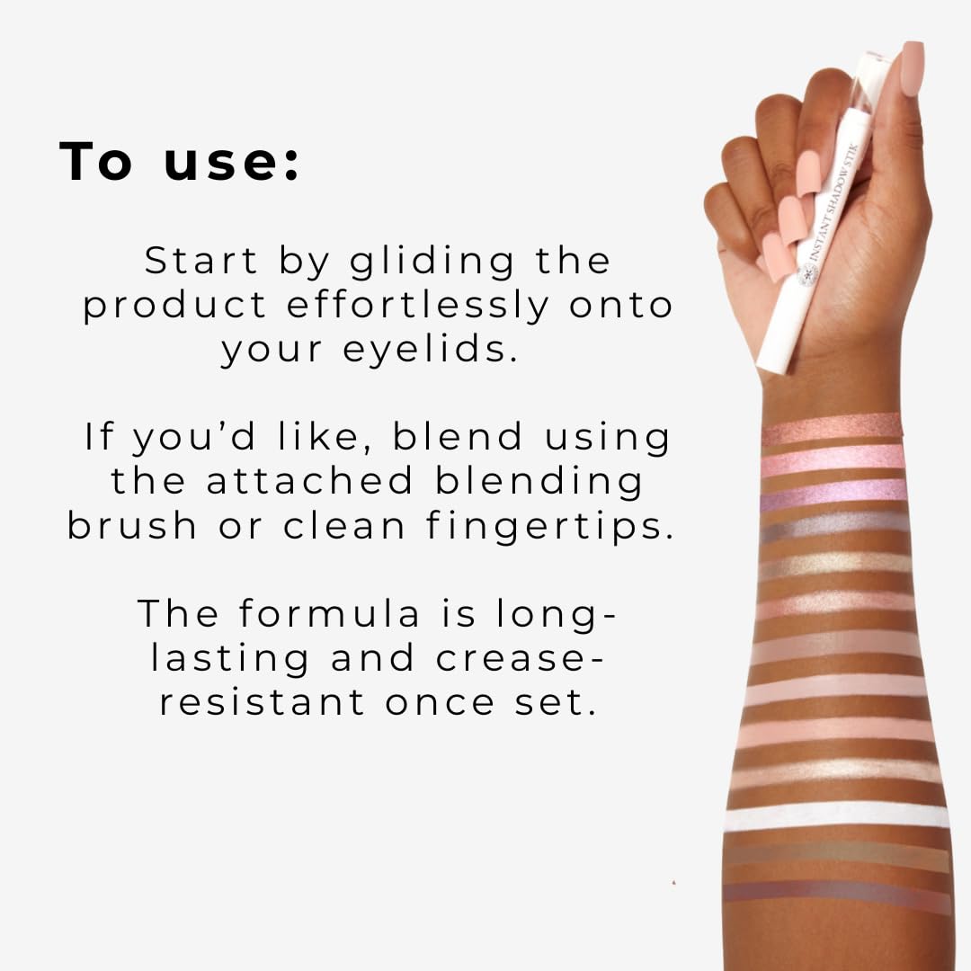 Honeybee Gardens Instant Shadow Stik formula with jojoba and vitamin E nourishes delicate eyelid skin.
